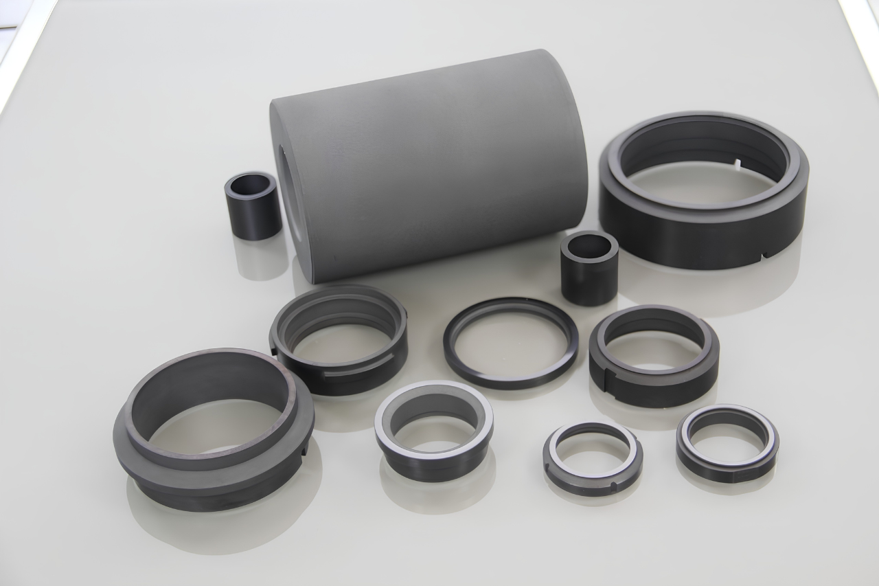 Machined carbon graphite and silicon carbide components